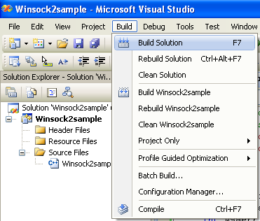 The Visual studio 2008/visual C++ .NET and winsock2 C code building (compile and link) issue and how-to documentation 9