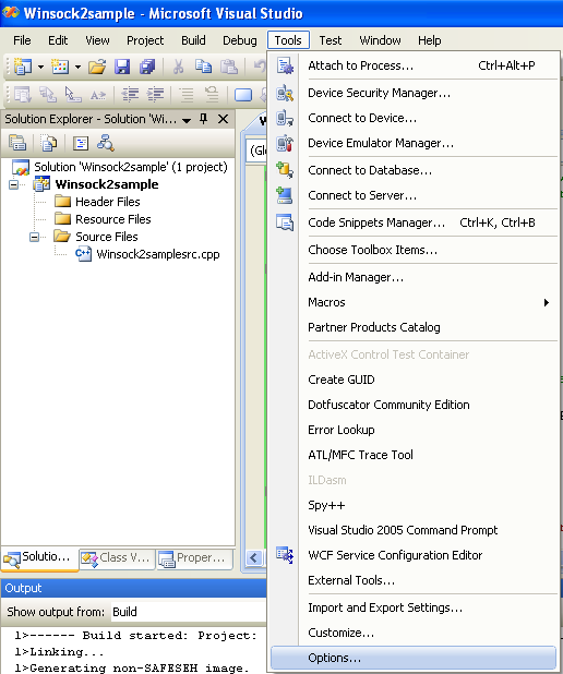 The Visual studio 2008/visual C++ .NET and winsock2 C code building (compile and link) issue and how-to documentation 25