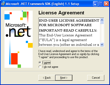 Agreeing to the .NET Framework SDK EULA