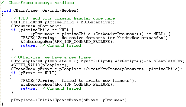 Visual C++ code segment