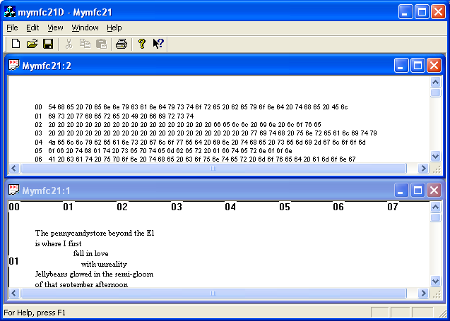 MYMFC21D MDI program output with tile view.
