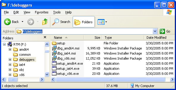 The Debugging Tools for Windows setup files