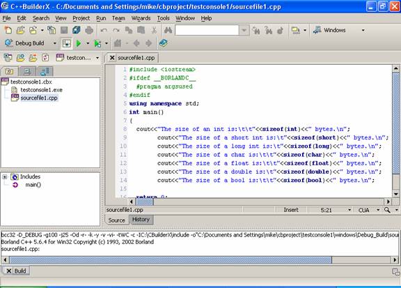 Borland C/C++ builderX compiler IDE build progress message