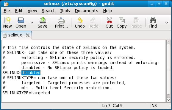 Disabling the SELinux permanently by editing /etc/sysconfig/selinux file