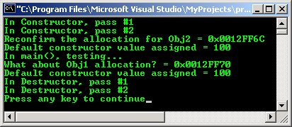 C++ object oriented class constructor and destructor