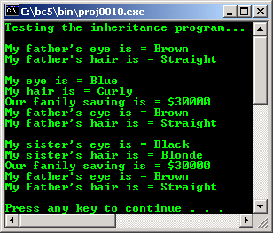 C++ inheritance program example output samples