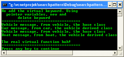 C++ polymorphism - a virtual functions program example compiled using Visual C++ .NET