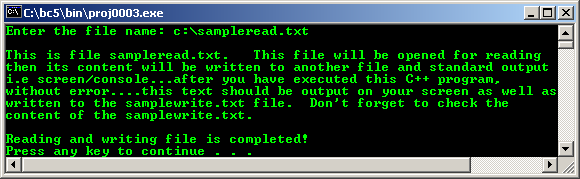 C++ file I/O program example