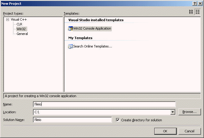 Selecting Win32 console mode application type