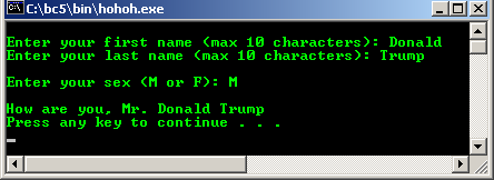 C C++ program example snapshot output