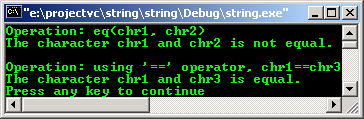 C++ STL character and string manipulation eq()