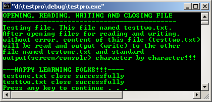 C file I/O open read write and close file stream example