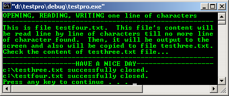 C file I/O open read write line by line close file stream example
