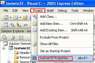 invoking the C++ project property page through Visual Studio menus