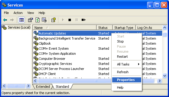 Controlling Windows Services through Services snap-in