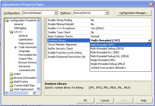 Setting Visual C++/.Net for multithreaded program