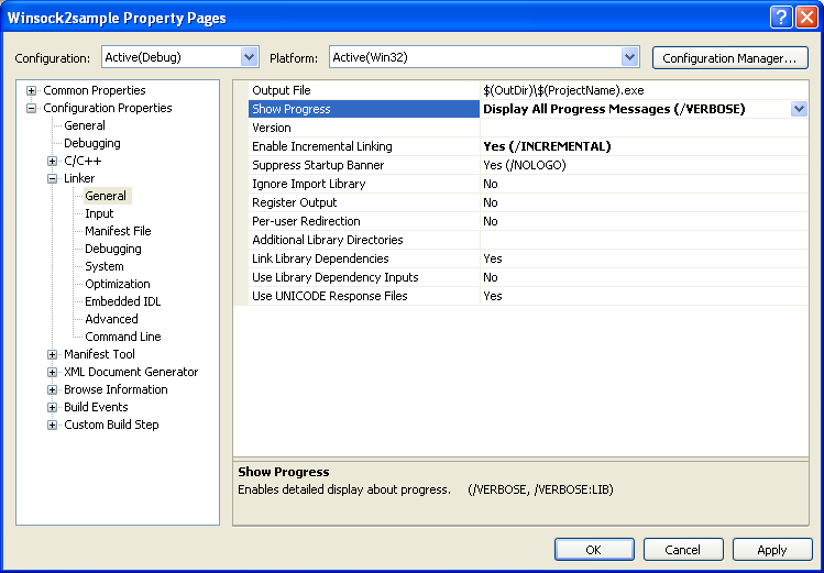 The Visual studio 2008/visual C++ .NET and winsock2 C code building (compile and link) issue and how-to documentation 20