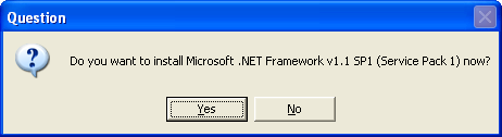 The .NET Framework 1.1 Service Pack 1 installation confirmation prompt dialog box
