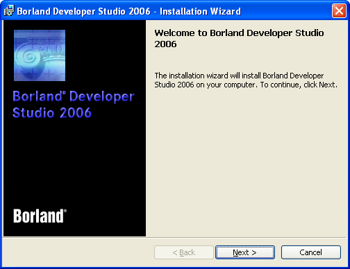 The Borland Developer Studio 2006 setup wizard welcome page