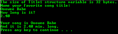 C structure program snapshot output sample