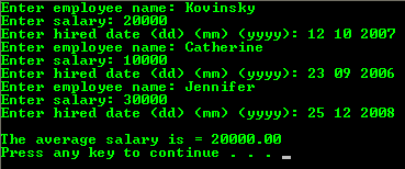 C structure program snapshot output sample