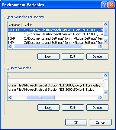 Visual C++ 2005 Express Edition - environment variables
