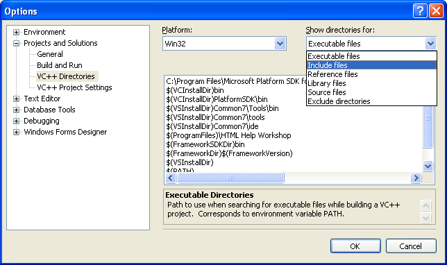 Windows SDK VC++ Express Edition - adding the include files path