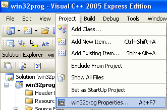 VC++ 2005 Express Edition - invoking project property pages