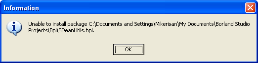 Failed to install the component or package message box