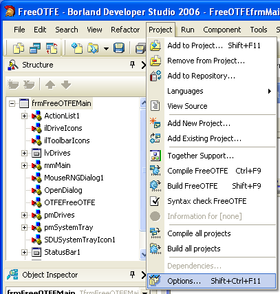 Checking the real FreeOTFE GUI project options