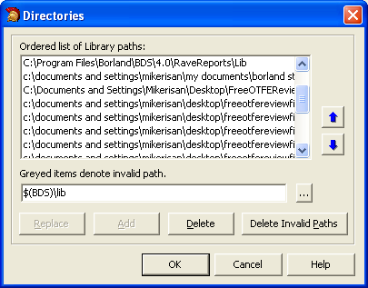The Borland Delphi for Win32 directory paths