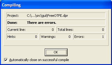 An error message during the compiling step