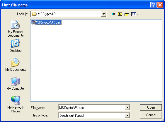 Re-adding the SDeanSecurity’s MSCryptoAPI project file