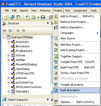 Building all the FreeOTFE GUI project