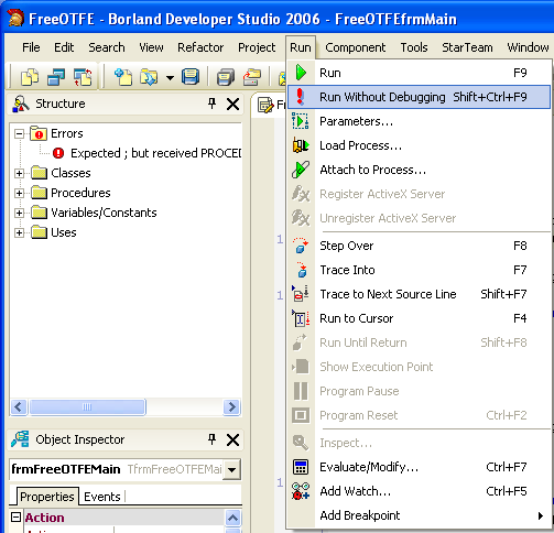 After successfully re-building the FreeOTFE GUI, we are ready to run the program without debugging