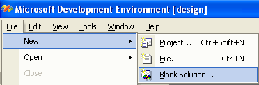 Figure 1: Creating a new Visual C++ .Net project, starting with blank solution.