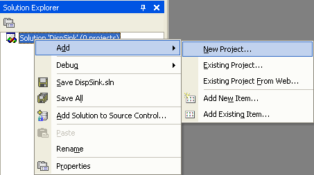 Figure 3: Adding new project to Visual C++ .Net solution.