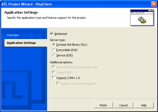 Figure 5: ATL Project Wizard Application Settings page.