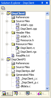 Figure 6: The generated files and resources for DispClient ATL project.