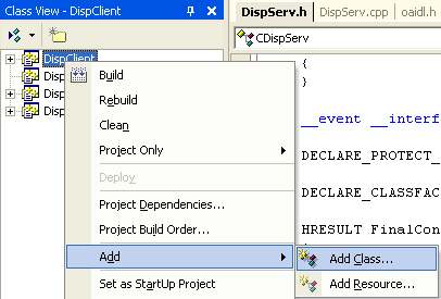 Figure 15: Adding a new class to DispClient.