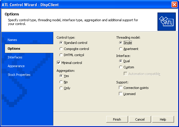 Figure 17: ATL Control Wizard, Options page.