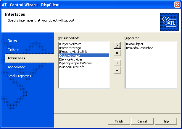 Figure 18: ATL Control Wizard, Interfaces page.