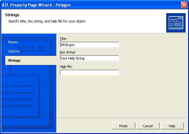 Figure 34: ATL Property Page Wizard, Strings page.