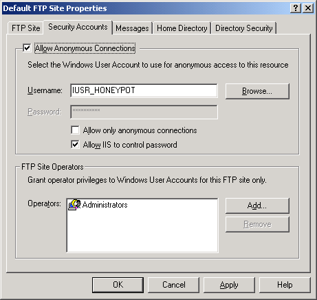 IIS, FTP Server and Windows - Figure 4: FTP Site’s Security Accounts page.
