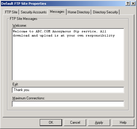IIS, FTP Server and Windows - Figure 5: FTP Site’s Messages page.
