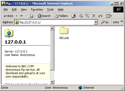 IIS, FTP Server and Windows - Figure 11: Accessing an Anonymous FTP server.