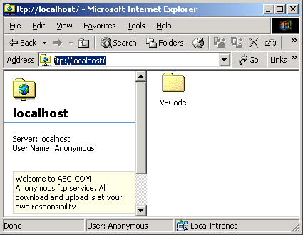 IIS, FTP Server and Windows - Figure 12: Using a ftp://localhost to access FTP server.