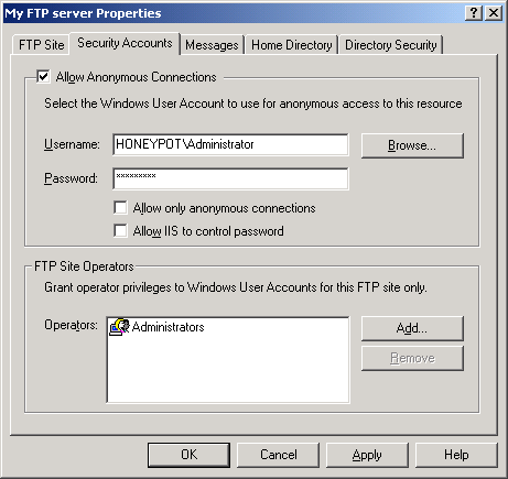 IIS, FTP Server and Windows - Figure 15: Selecting the Administrator user account for the FTP access.