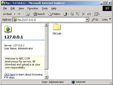 IIS, FTP Server and Windows - Figure 18: The authenticated access of FTP server.