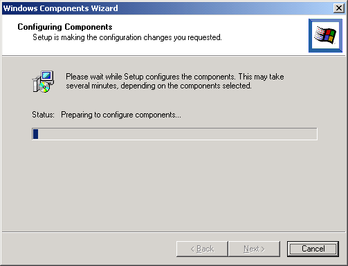 IIS, Windows, Web Server - Figure 10: Configuring Components dialog showing the progress.